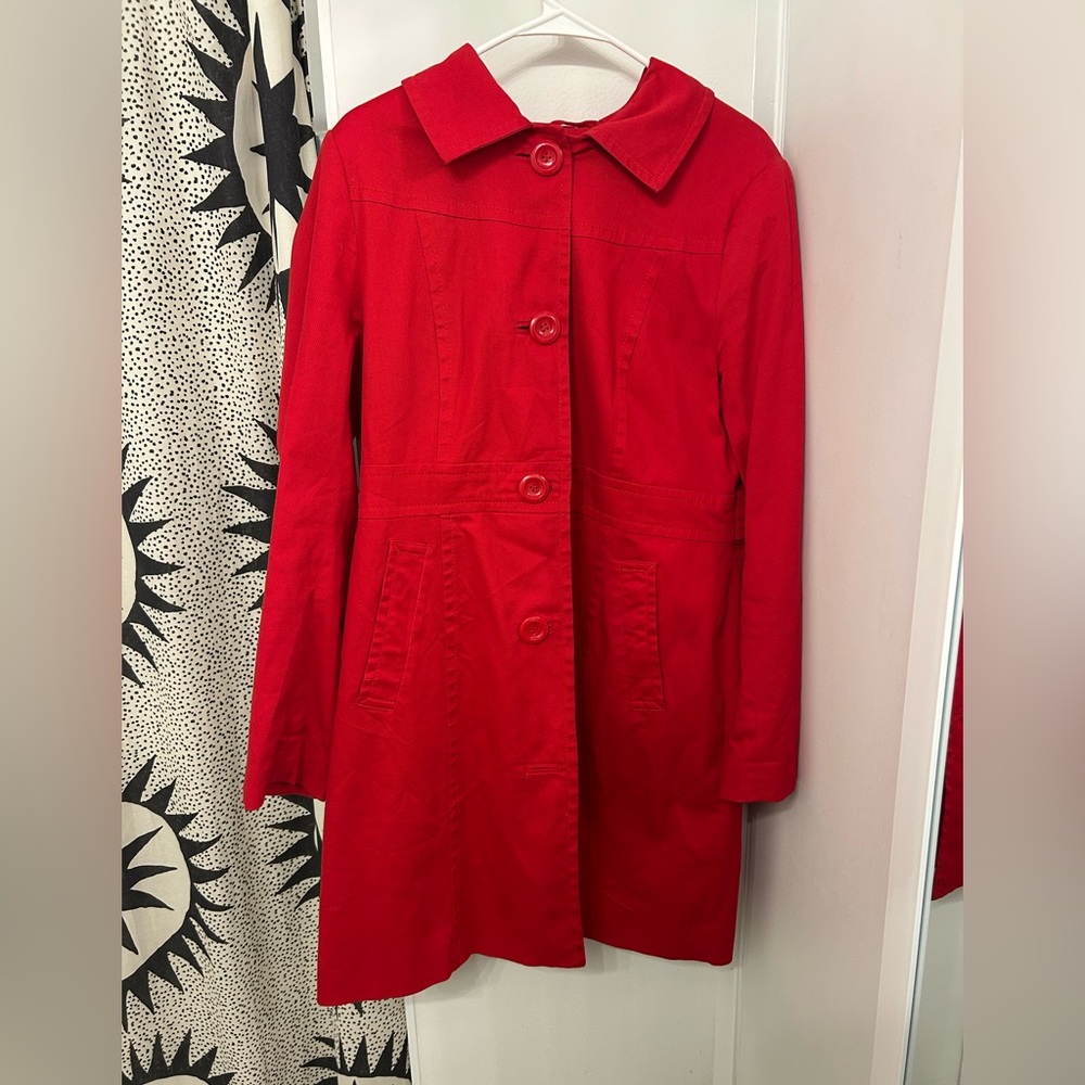 H&M Red Button-Front Trench Coat